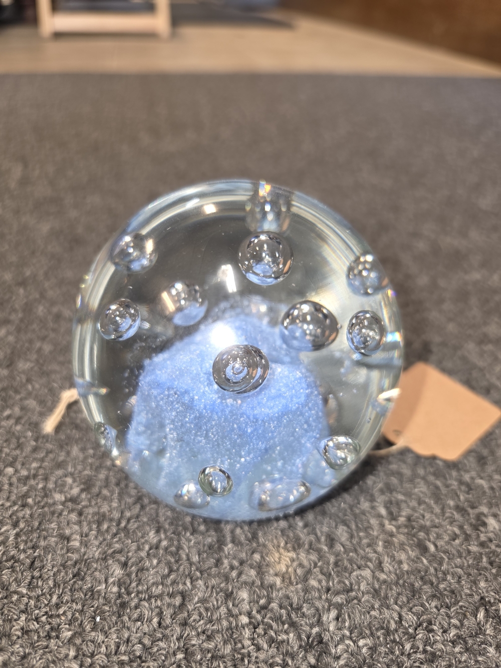 Clear Glass Paperweight with Blue Sand Core